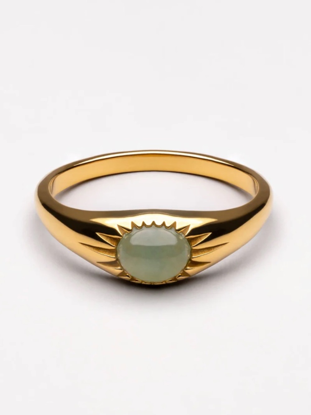 Atolea Oasis Jade Ring 18k Yellow Gold PVD Sage Green Genuine Jade Stone Sz 5.25